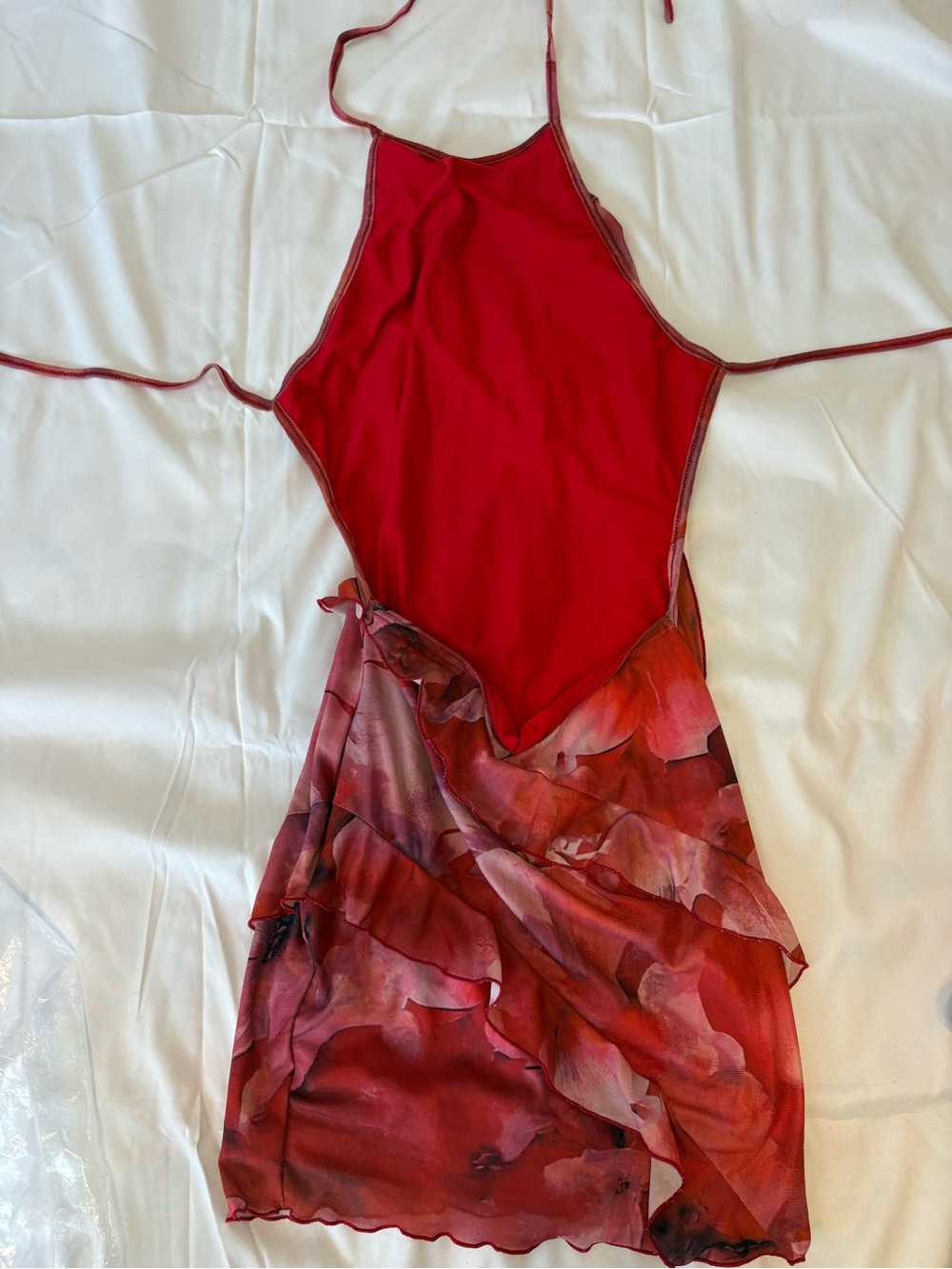 SHEIN Red Floral Print Layered Mini Dress